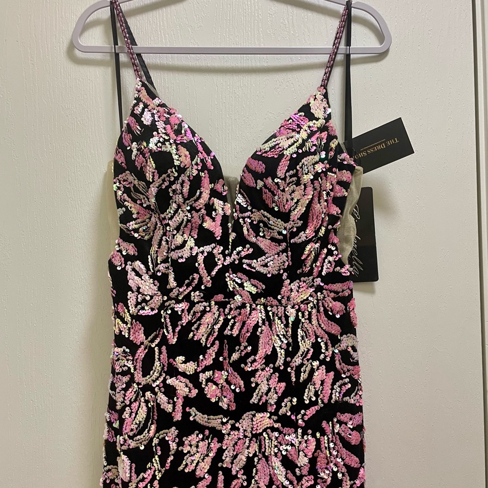 Pink and White Black Sequin Dress